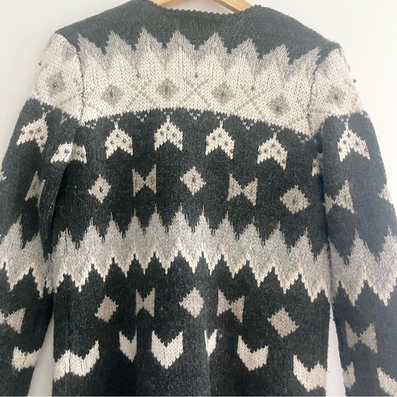 J. Jill Fair Isle Icelandic Nordic Wool Blend Beaded Cardigan Sweater Gray XS - Picture 9 of 11